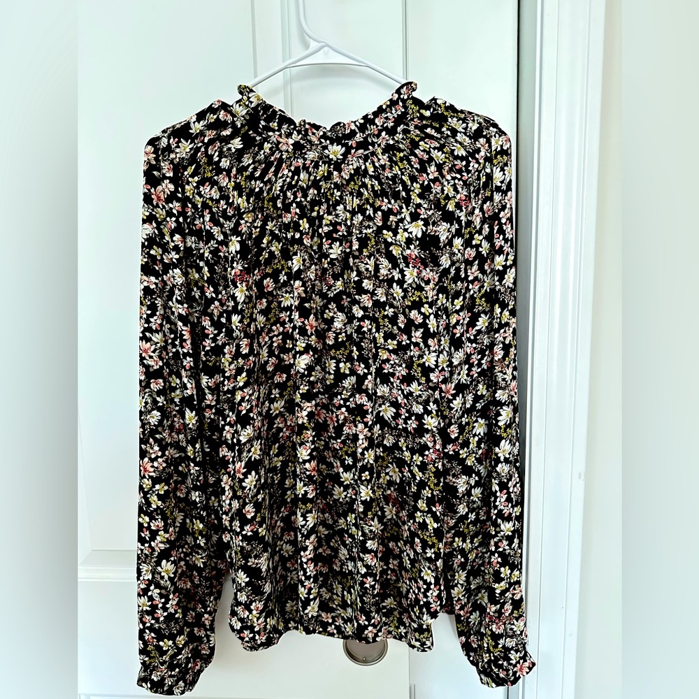 LOFT Floral Smocked Neck Blouse